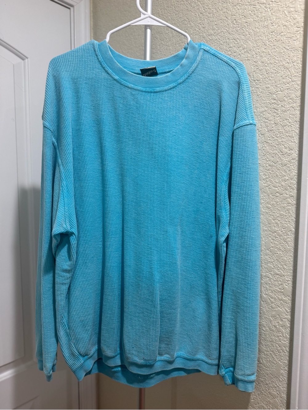 Light Blue Waffle Knit Crewneck Sweatshirt - Women
